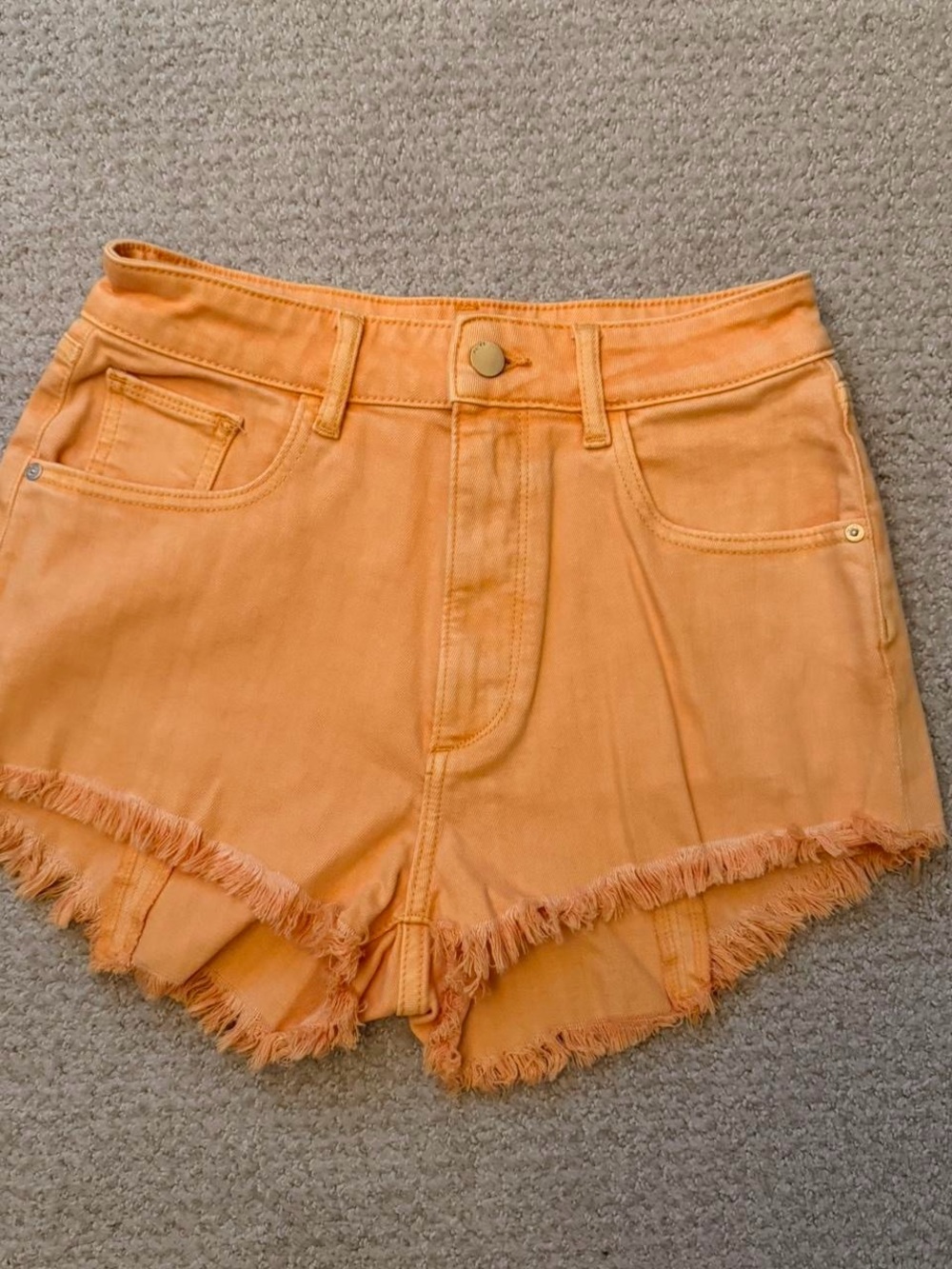 DL1961 Women's Orange Frayed-Hem Denim Shorts